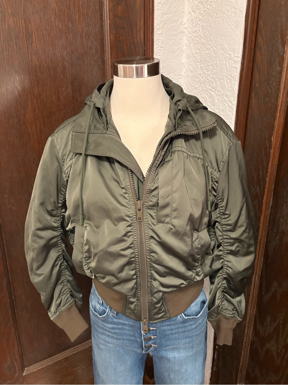 Vince Olive Green Hooded Bomber Jacket
